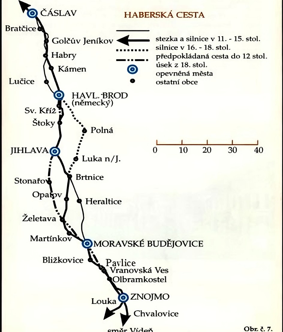 Mapa Haberské cesty od 11. do 18. století